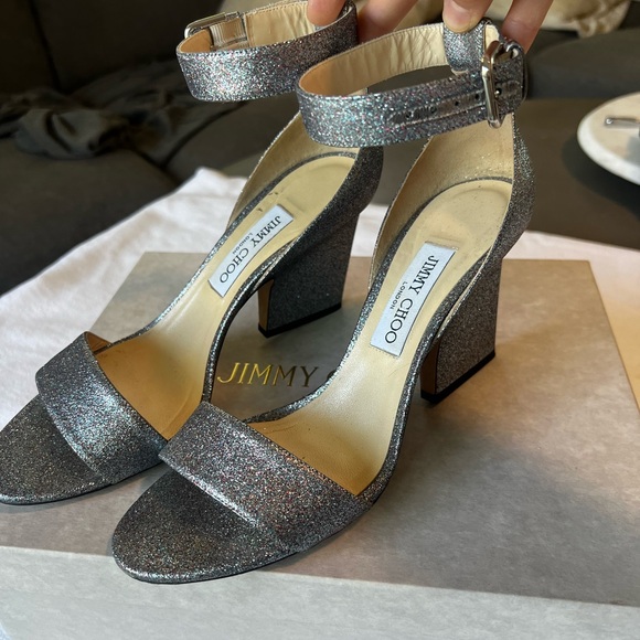 Jimmy Choo ankle strap glitter sandal | Edina 39.5 - Picture 2 of 11
